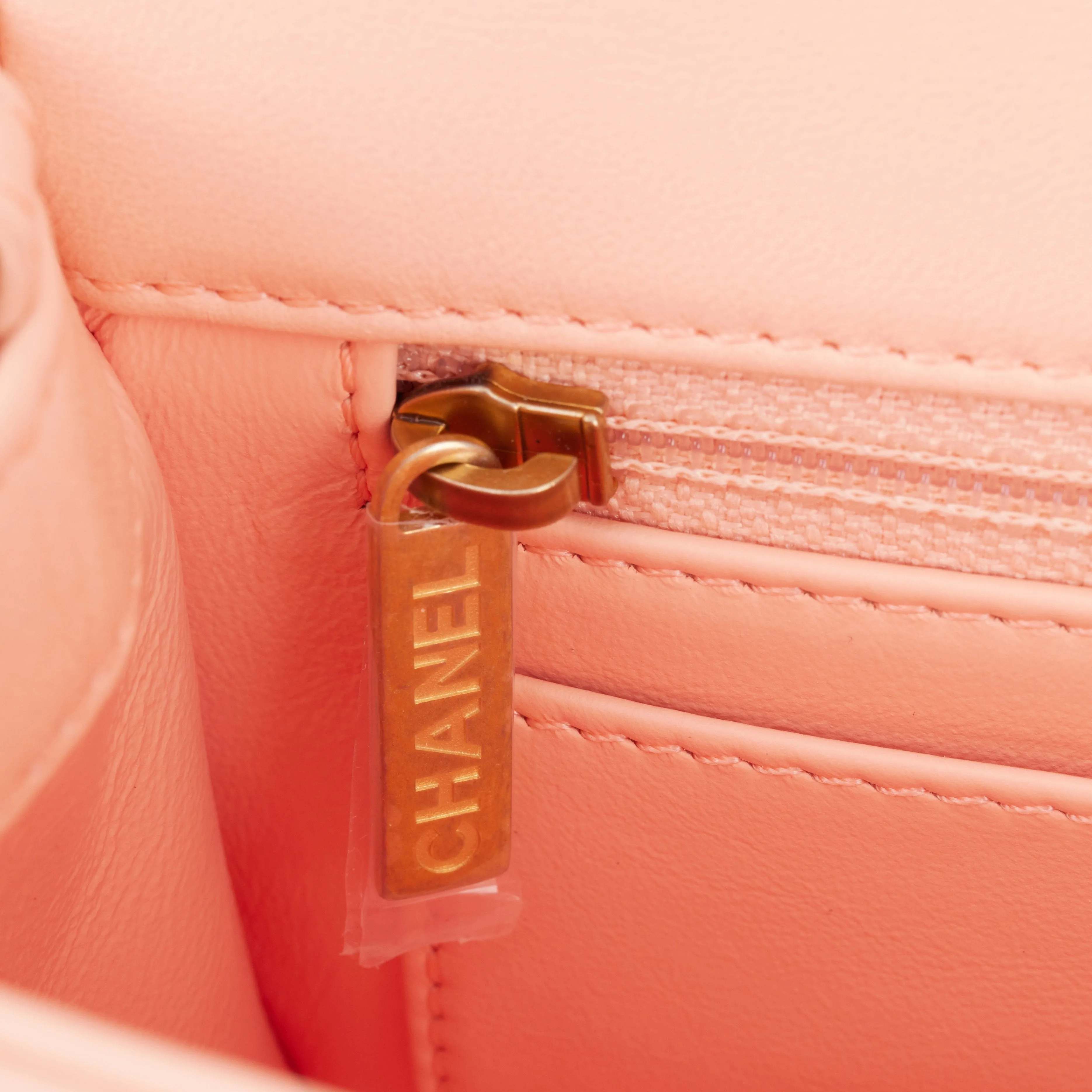Chanel Pearl Crush Mini Rectangular Flap Bag Peach Lambskin Antique Gold Hardware