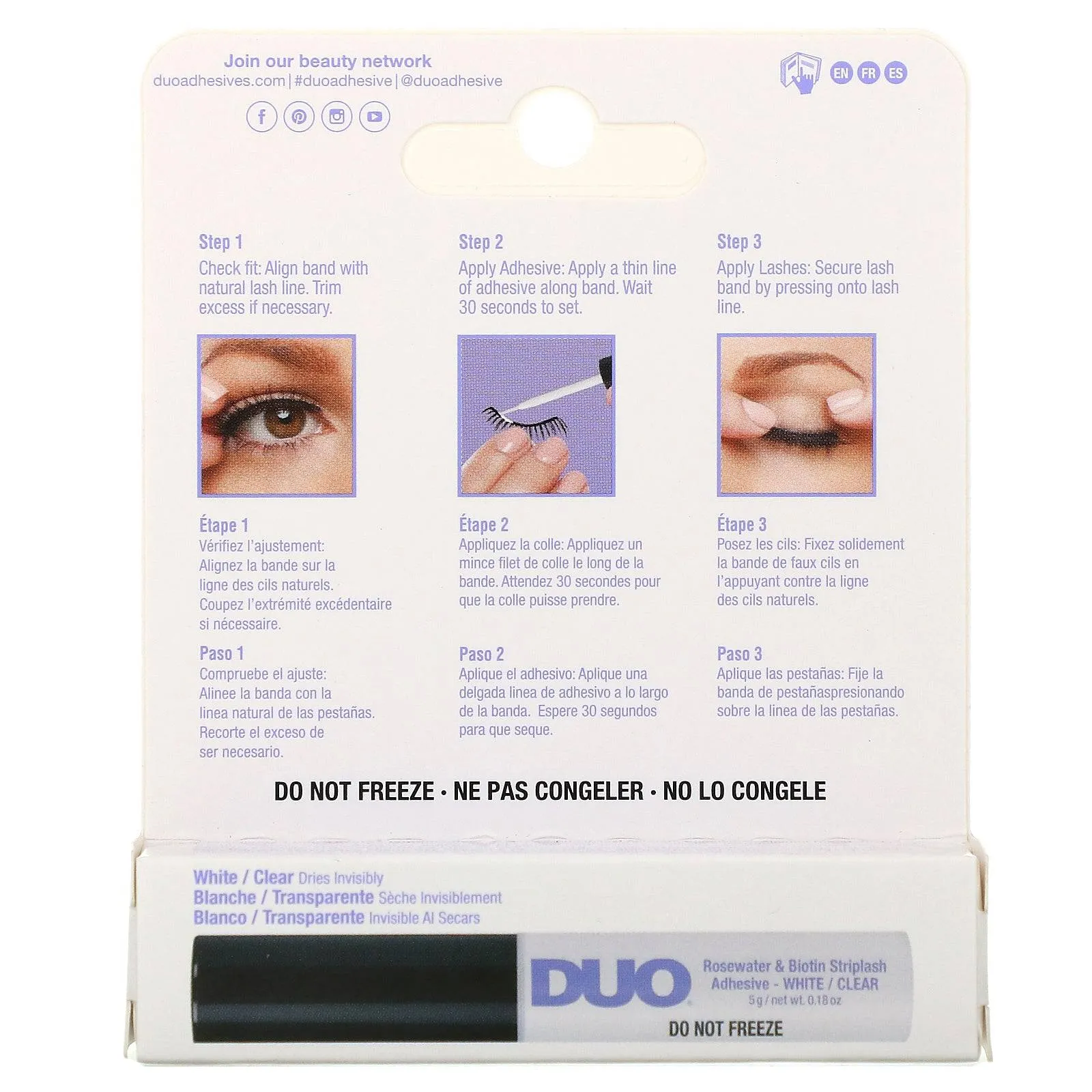 Duo - Rosewater & Biotin Striplash Adhesive White Clear - 5g