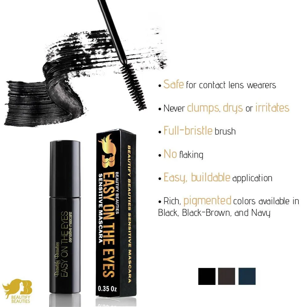 EASY ON THE EYES Sensitive Eye Mascara By Beautify Beauties - Hypoallergenic Mascara For Contact Lens Wearers – Non-irritating, Fragrance-free Mascara For Natural Looking Lashes- 0.35 oz (Navy)