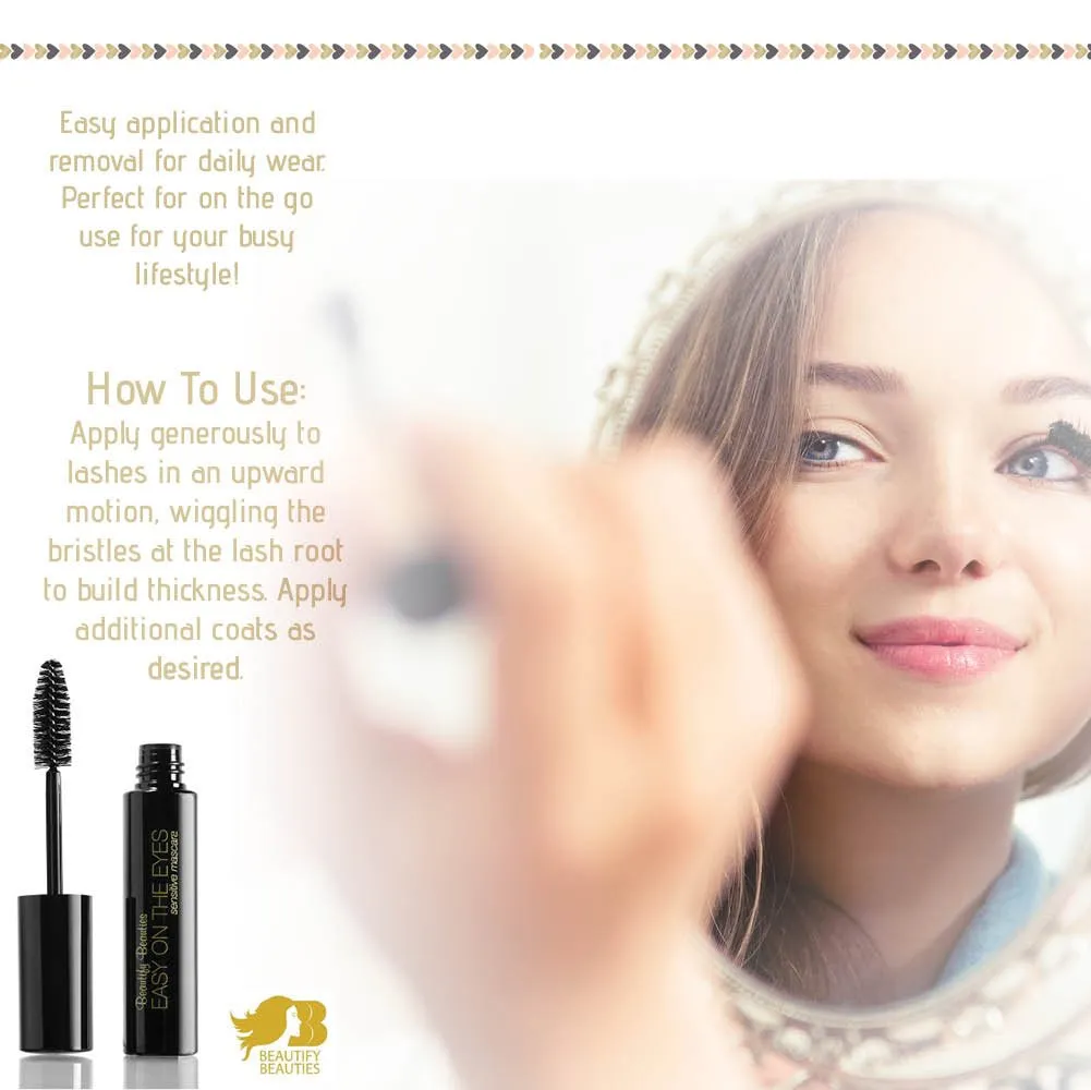 EASY ON THE EYES Sensitive Eye Mascara By Beautify Beauties - Hypoallergenic Mascara For Contact Lens Wearers – Non-irritating, Fragrance-free Mascara For Natural Looking Lashes- 0.35 oz (Navy)