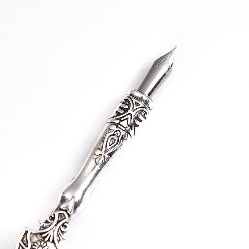 Metallic Silver Turkey Retro Feather Calligraphy Dip Quill Pen