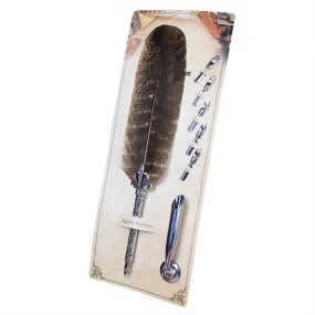 Natural Barred Turkey Retro Feather Calligraphy Dip Quill Pen with HOLDER